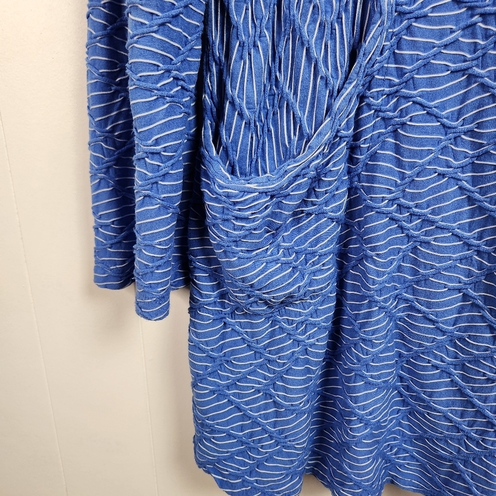 Habitat Lagenlook Blue Textured Tunic Top Shirt 3/4 Sleeves Size Medium Large - Picture 3 of 9